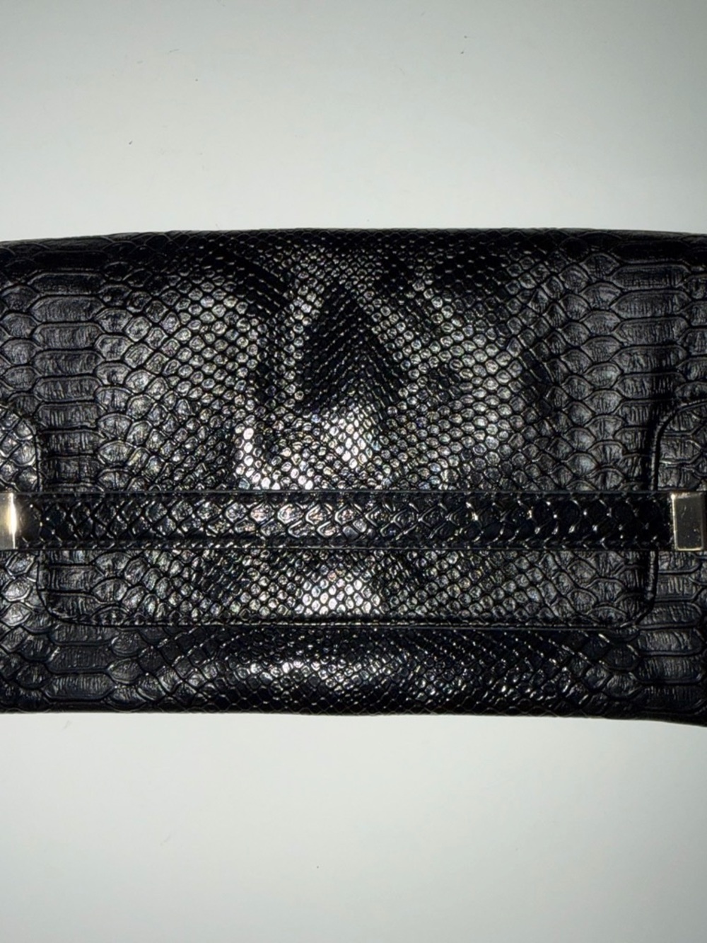 Zara Black Textured Snake-Embossed Clutch